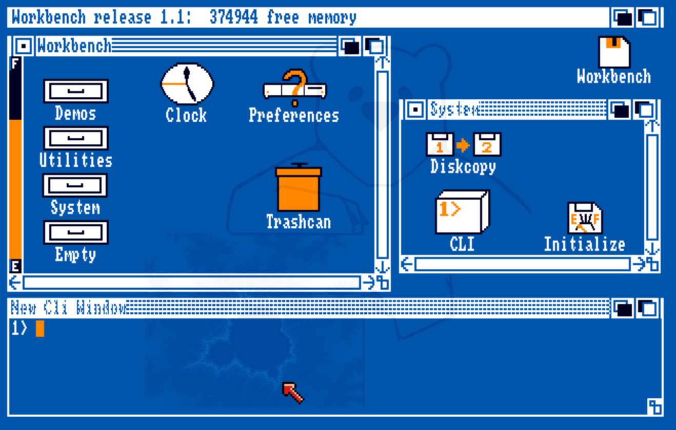 Aussehen Amiga Kickstart 1.1 mit der Workbench 1.1